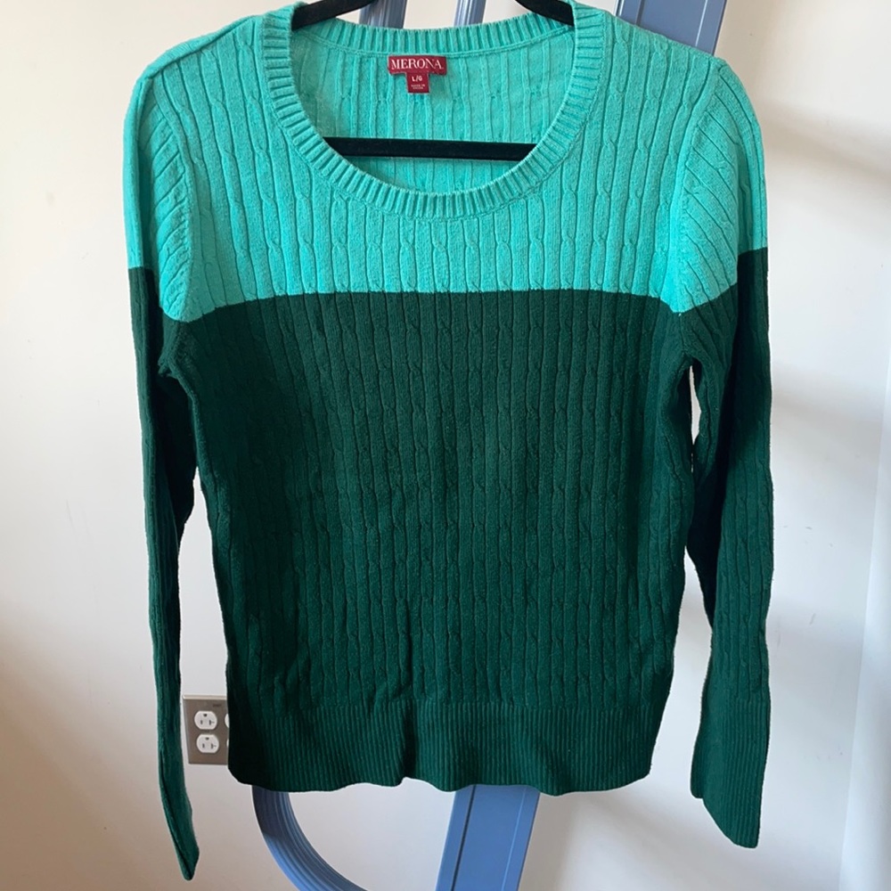 Green colorblock sweater